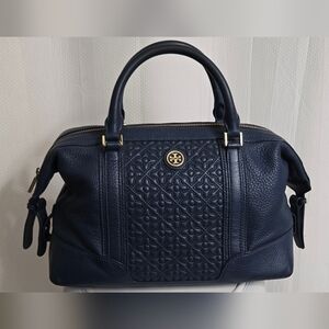 EUC Tory Burch Bryant Satchel Quilted Leather Bag in Navy